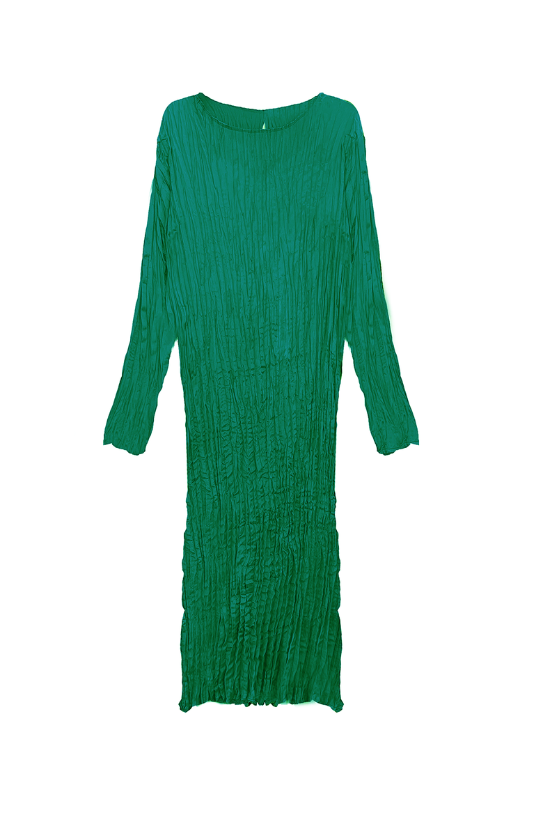 Lynda Reversible Satin Pleated Dress, Main, color, Emerald
