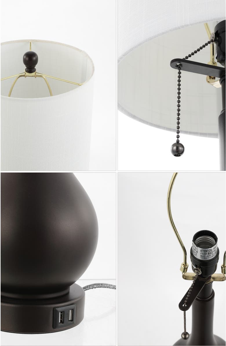 JONATHAN Y Tyler 24" Modern Classic Gourd Iron LED Table Lamp with Pull-Chain with Dual USB Charging Port, Alternate, color, Oil Rubbed Bronze