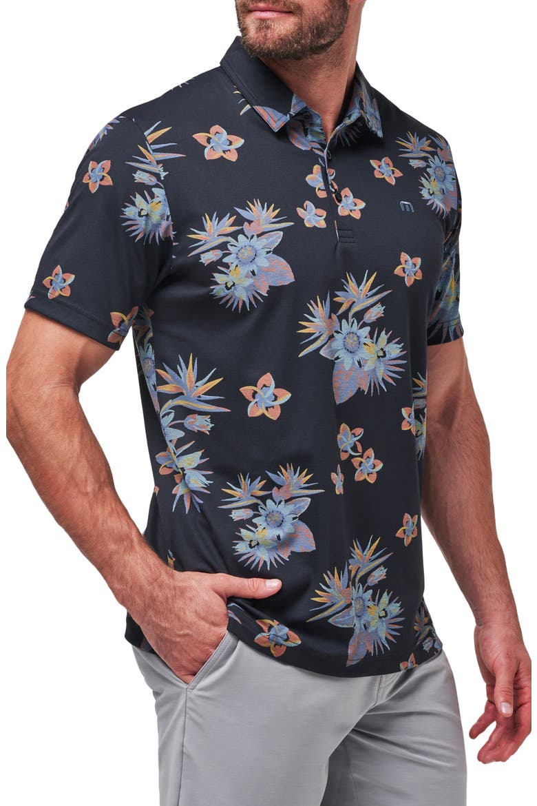 Secluded Island Floral Piqué Polo, Alternate, color, BLACK