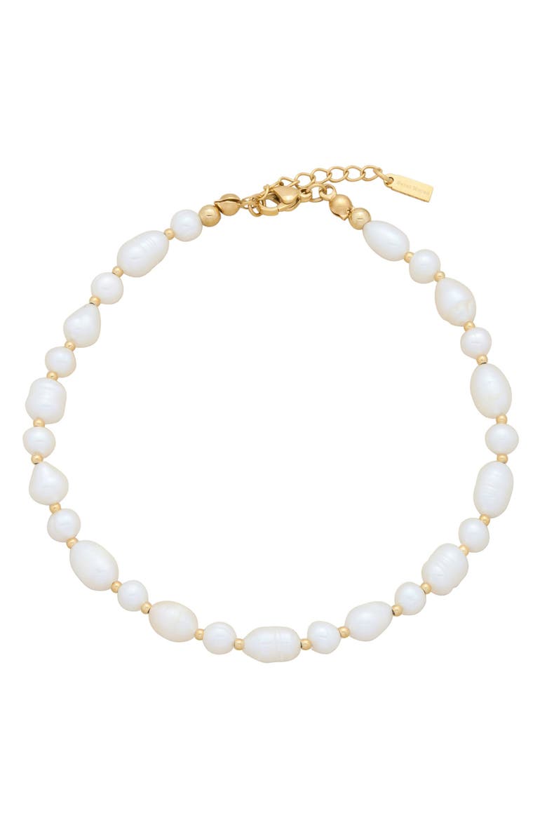 st. Moran Chunky Freshwater Pearl Anklet, Main, color, Gold