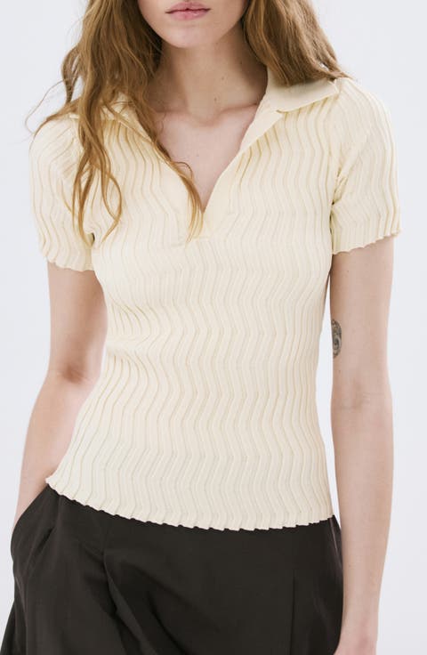 Zigzag Rib Polo Sweater