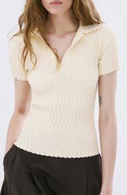 MANGO Zigzag Rib Polo Sweater