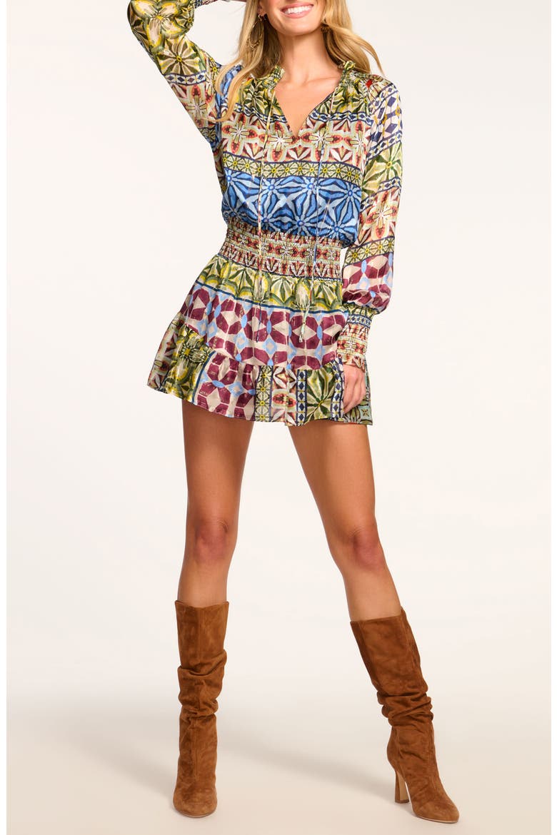 Ashalina Metallic Silk Long Sleeve Minidress, Main, color, RIBBON BLUE COMBO