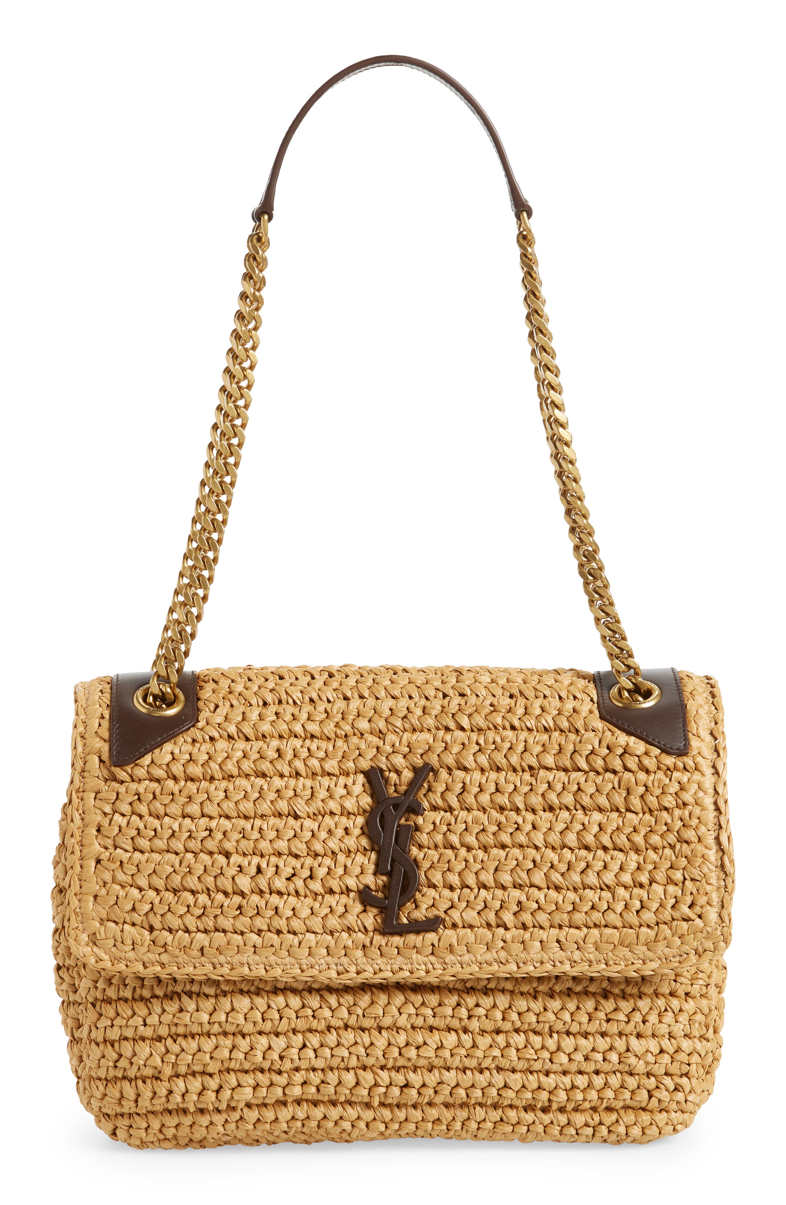 Medium Niki Raffia Shoulder Bag, Main, color, 7069 NATURALE / NEW NUT