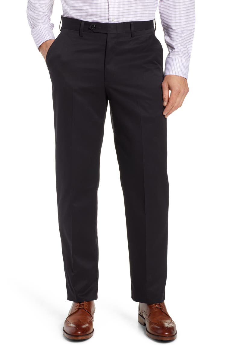 Classic Fit Flat Front Microfiber Performance Dress Pants, Main, color, BLACK