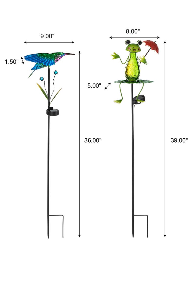 Glitzhome Set of 2 36"H Solar Hummingbird & Frog Yardstakes, Alternate, color, Green