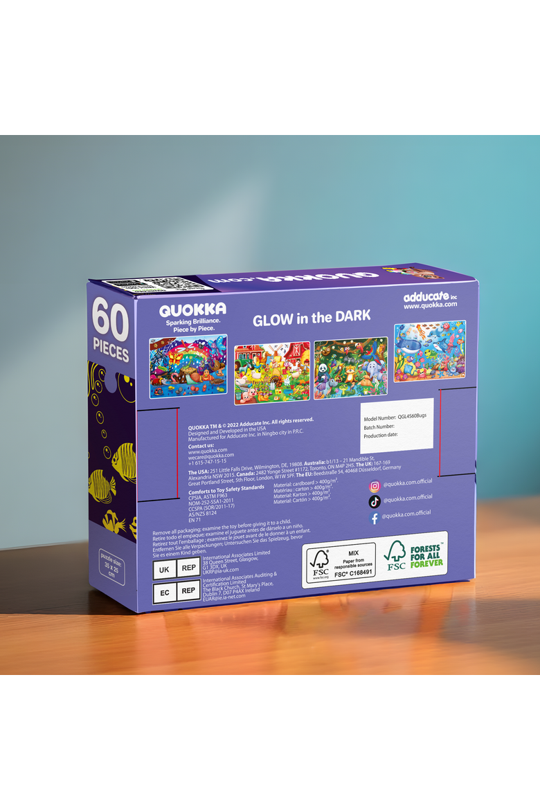 4-Pack 60-Piece Glow-in-the-Dark Kids Jigsaw Puzzles - Fantasy Themes, Alternate, color, 4x60Bugs