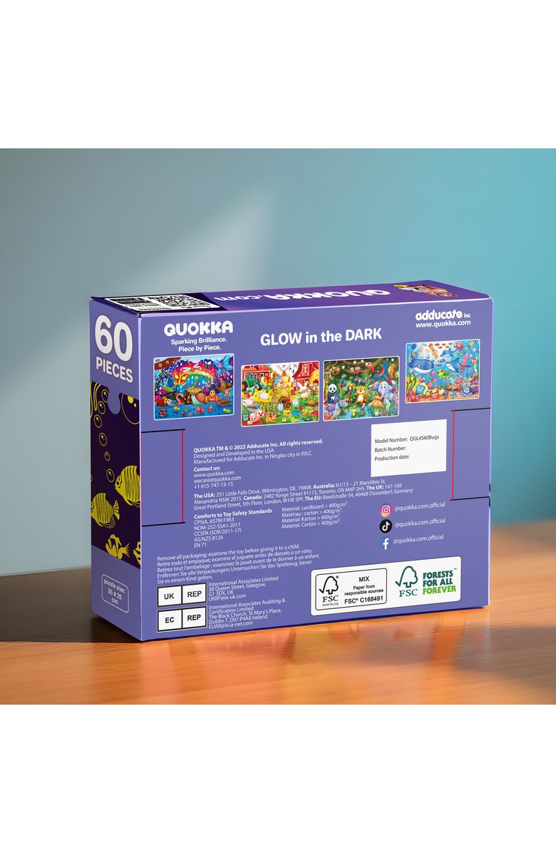 Quokka 4-Pack 60-Piece Glow-in-the-Dark Kids Puzzles - Animal Themes, Alternate, color, 4X60bugs