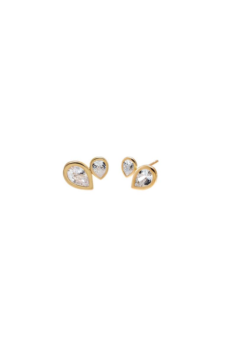Double Pear CZ Bezel Stud Earring 14K, Main, color, 14K Gold