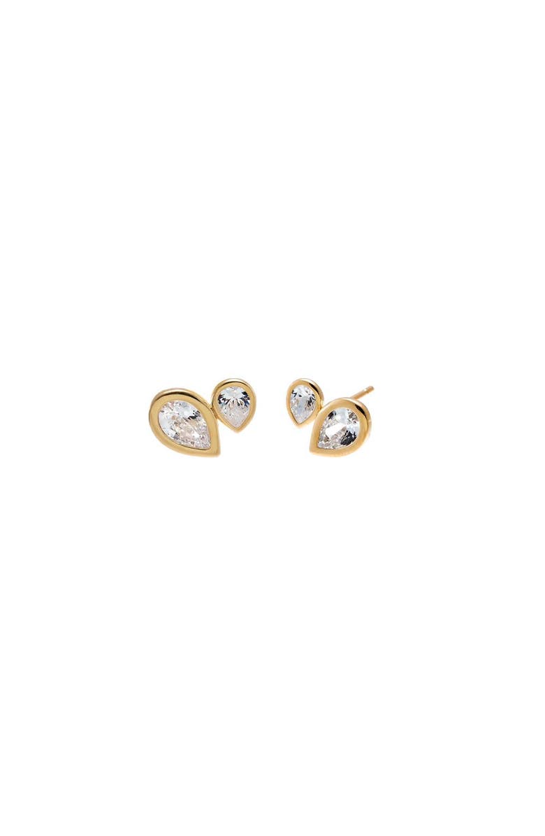 BY ADINA EDEN Double Pear CZ Bezel Stud Earring 14K, Main, color, 14K Gold