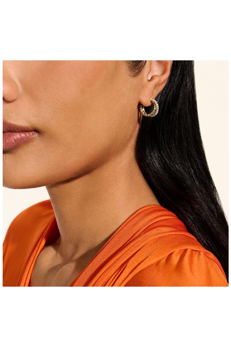JH Essential Pavé Crossover Hoop, Gold, Diamonds, 9.5mm, Alternate, color, SILVER/ GOLD/ DIAMONDS