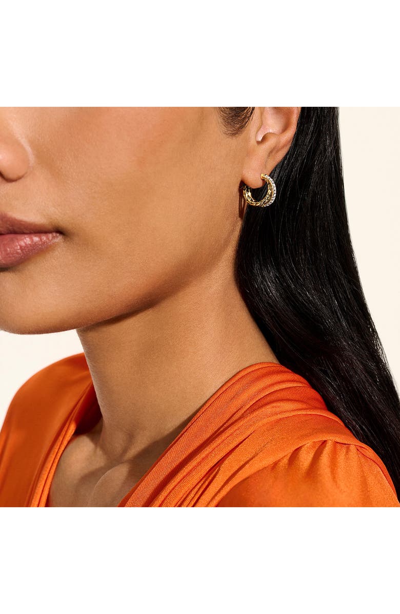 John Hardy JH Essential Pavé Crossover Hoop, Gold, Diamonds, 9.5mm, Alternate, color, Silver/ Gold/ Diamonds