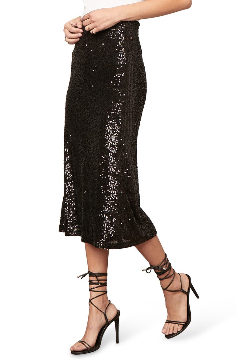 BB Dakota Starry Night Sequin Skirt, Alternate, color, BLACK