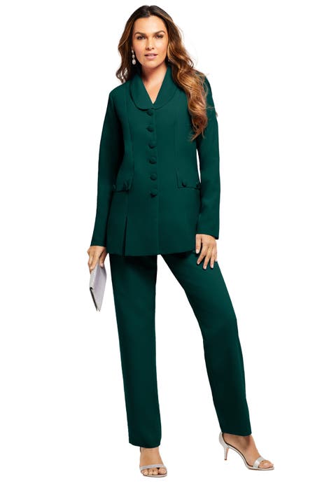 Extended Plus Size Long Sleeve Ten Button Shawl Collar Pant Suit 2 Piece Pant Set (plus)