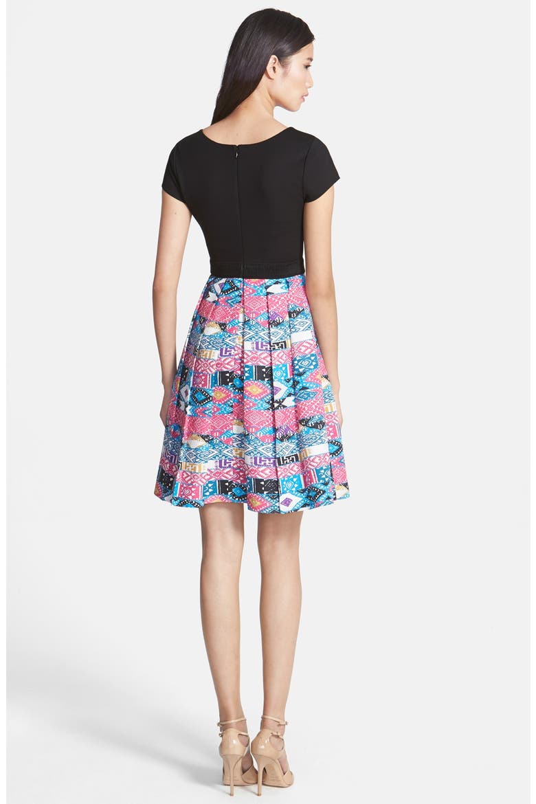 'Zoe' Print Skirt Fit & Flare Dress, Alternate, color, TRIBAL FLAGS