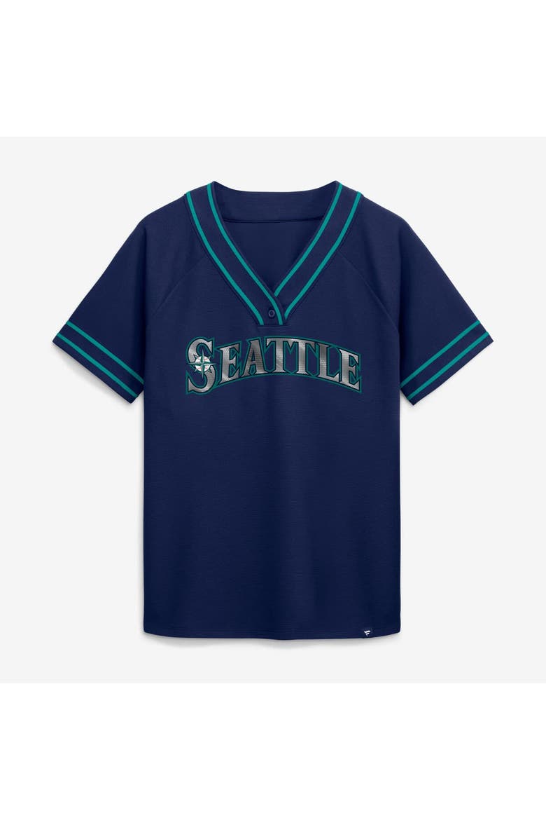 Women's Fanatics Navy Seattle Mariners Diva Race Ahead Raglan V-Neck T-Shirt, Alternate, color, Navy