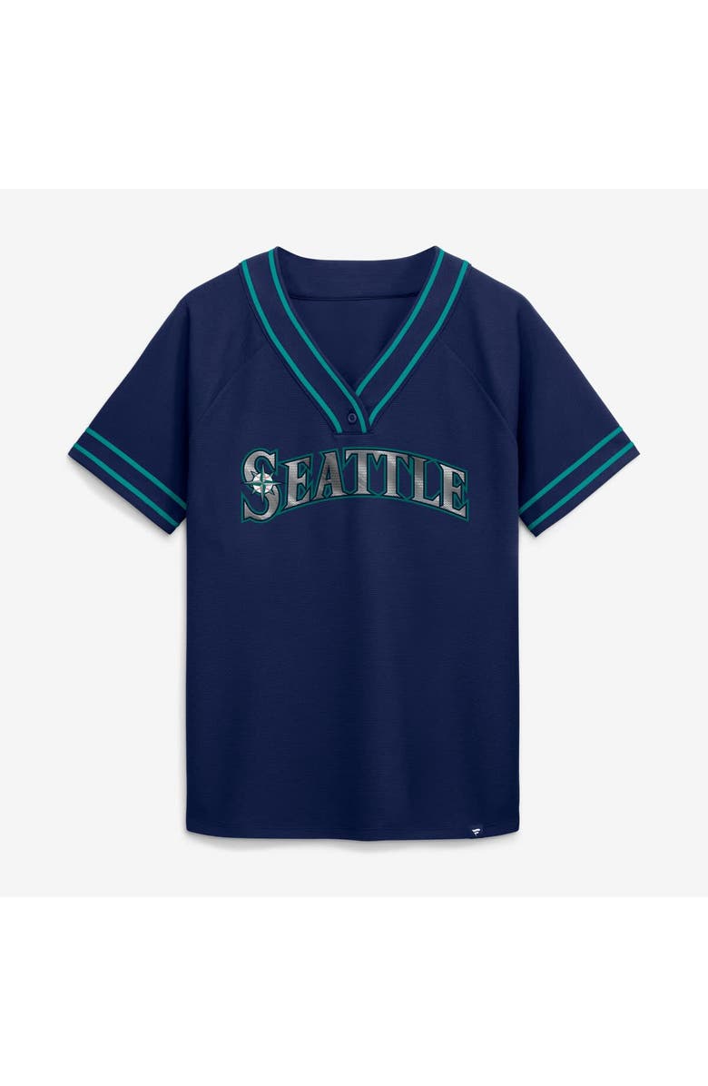 FANATICS Women's Fanatics Navy Seattle Mariners Diva Race Ahead Raglan V-Neck T-Shirt, Alternate, color, Navy