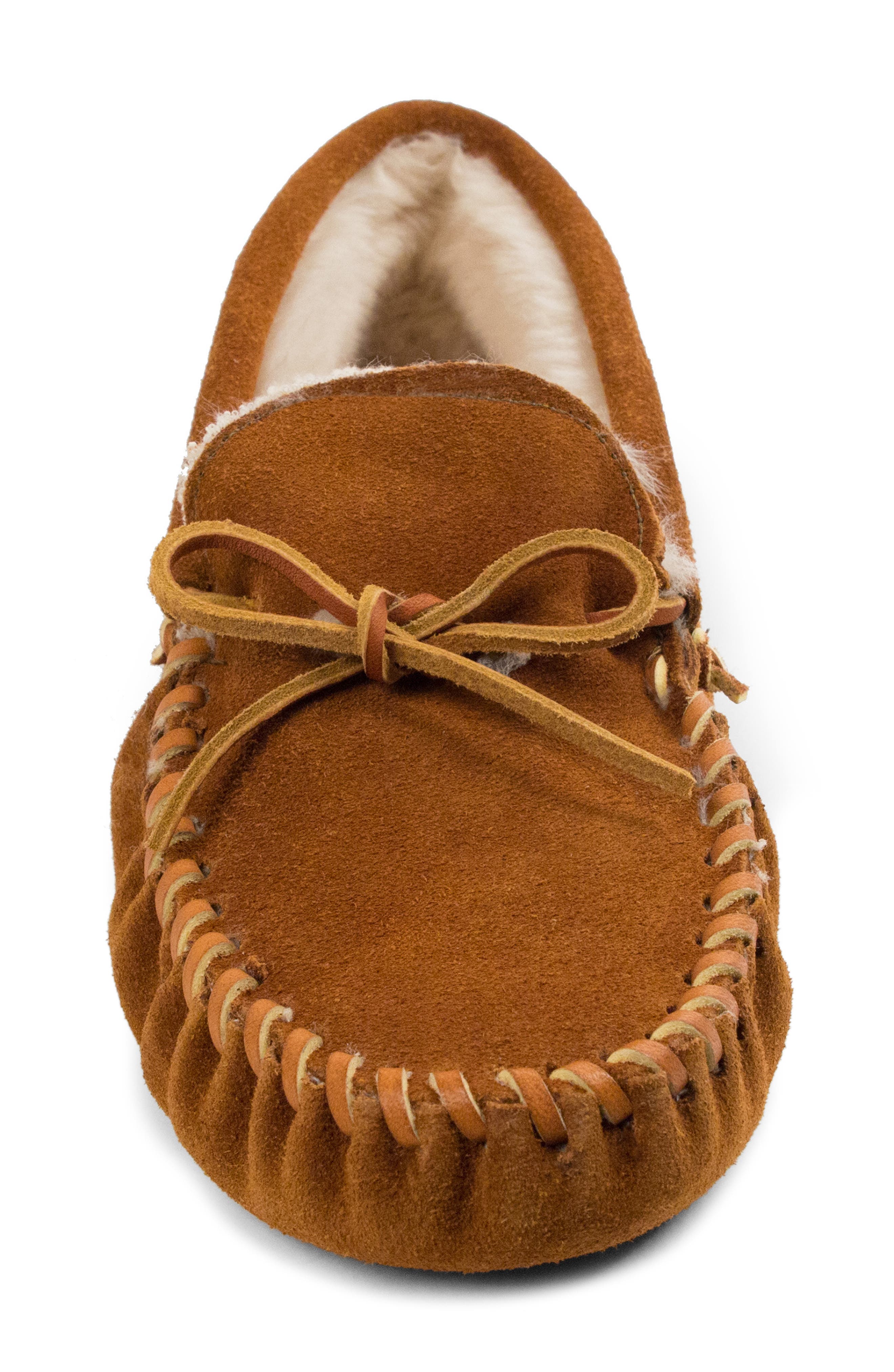 Minnetonka Faux Fur Lined Soft Sole Slipper, Alternate, color, Brown