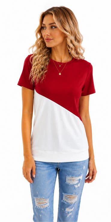Colorblock Side-Slit Relaxed Fit Tunic Tee