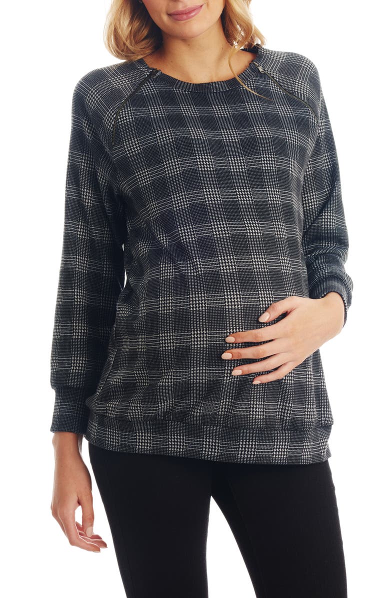 Everly Grey Augusta Plaid Maternity/Nursing Pullover, Main, color,