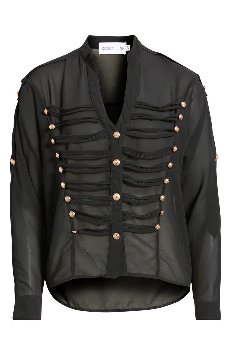 NIKKI LUND Jameson Button Embellished Semisheer Top, Alternate, color, Black