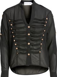 NIKKI LUND Jameson Button Embellished Semisheer Top