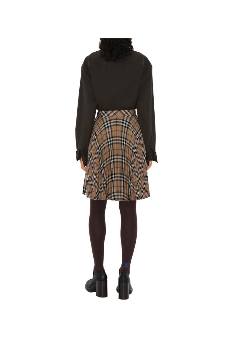 Burberry Pleated Check Wool Blend Skirt, Alternate, color, Linden