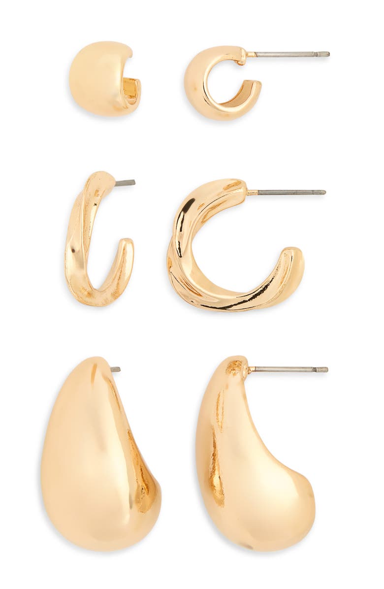 NORDSTROM RACK 3-Pack Assorted Hoop Earrings, Main, color, Gold