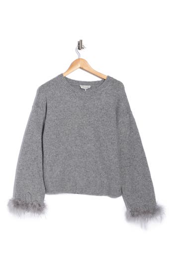 Wayf Feather Trim Sweater In Gray