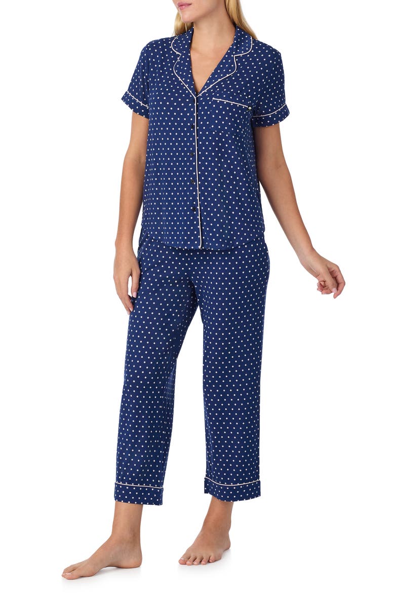 short sleeve crop pajamas, Alternate, color, NAVY DOT