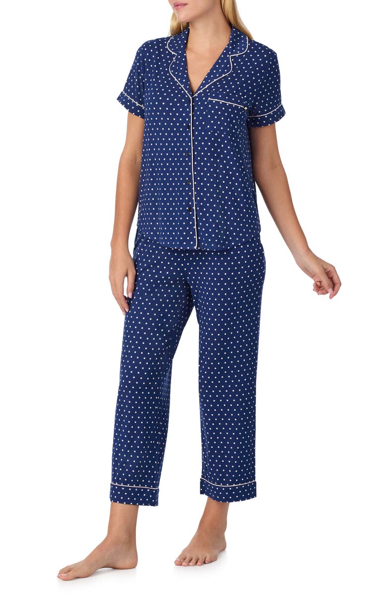 Kate Spade New York short sleeve crop pajamas, Alternate, color, Navy Dot