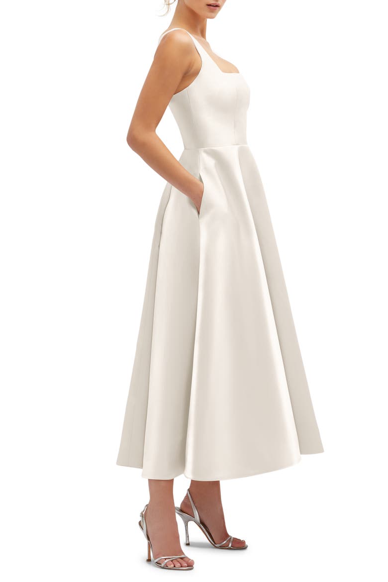 Square Neck Sateen Midi Gown, Alternate, color, IVORY