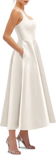 Square Neck Sateen Midi Gown