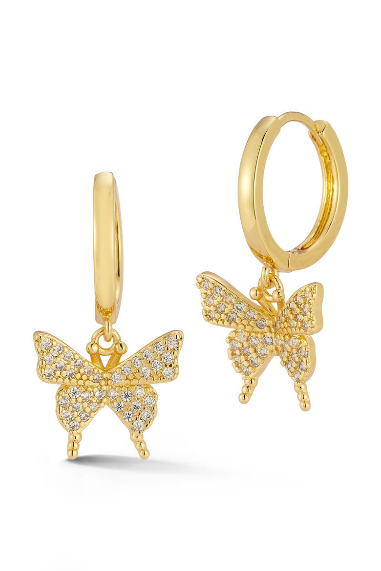Pavé Butterfly Hoop Earrings, Main, color, GOLD