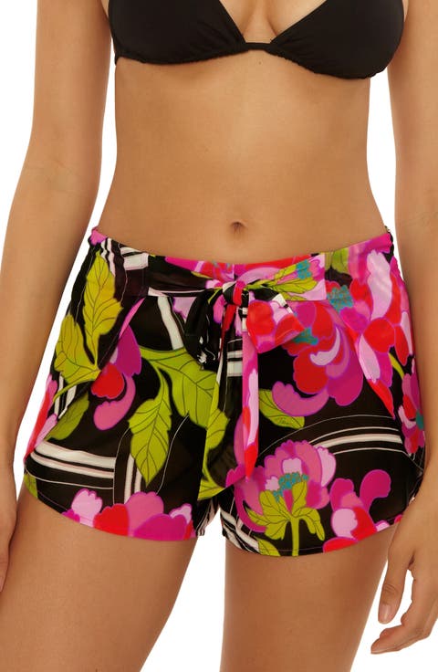 Bougainvillea Tie Waist Print Cover-Up Shorts