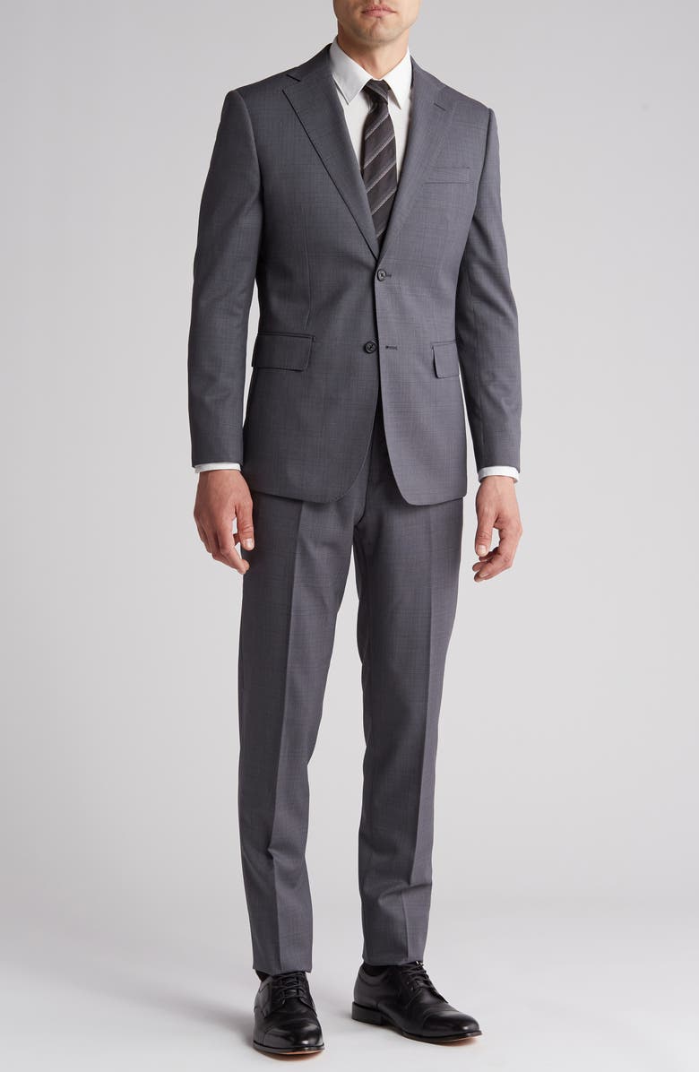 English Laundry Plaid Trim Fit Wool Blend Two-Piece Suit, Main, color, Gray