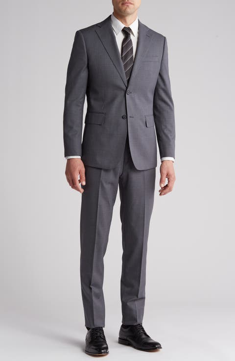Plaid Trim Fit Wool Blend Two-Piece Suit