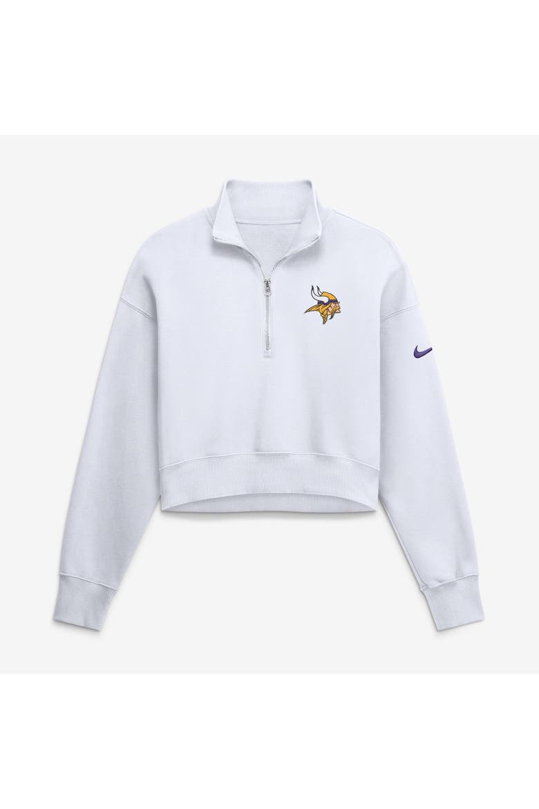 Women's Nike White Minnesota Vikings Oversized Phoenix Fleece Cropped Quarter-Zip Sweatshirt, Main, color, White