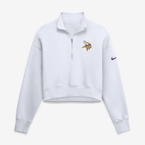 Women's Nike White Minnesota Vikings Oversized Phoenix Fleece Cropped Quarter-Zip Sweatshirt
