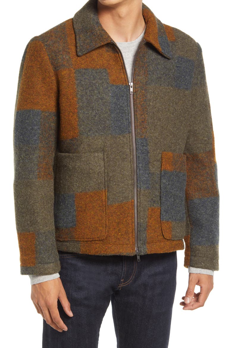 Gael Wool Blend Jacket, Alternate, color, BROWN CHECK