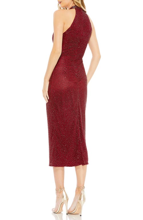MAC DUGGAL MAC DUGGAL HAND EMBELLISHED HALTER NECK MIDI SHEATH DRESS 