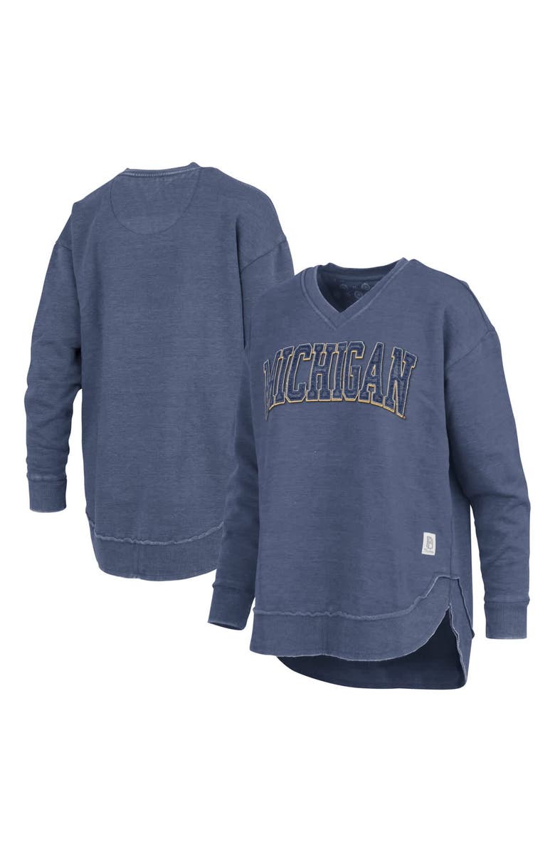 PRESSBOX Women's Pressbox Navy Michigan Wolverines Westin Poncho V-Neck Pullover Sweatshirt, Alternate, color, Navy