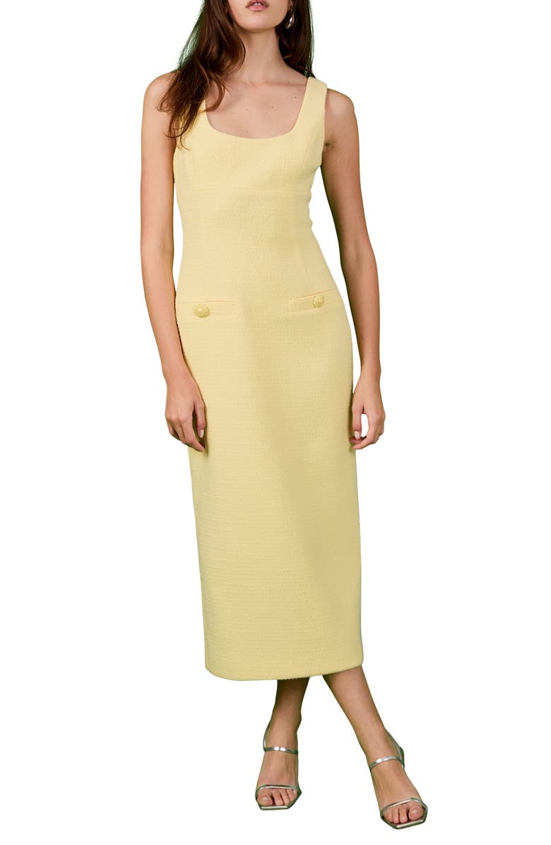 Endless Rose Sleeveless Tweed Midi Dress, Main, color, Butter