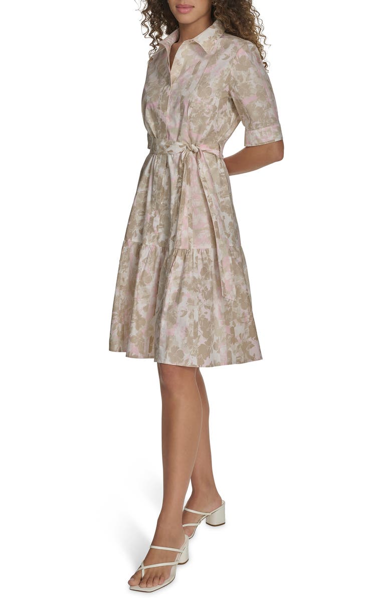 Calvin Klein Floral Short Sleeve Cotton Shirtdress, Alternate, color,