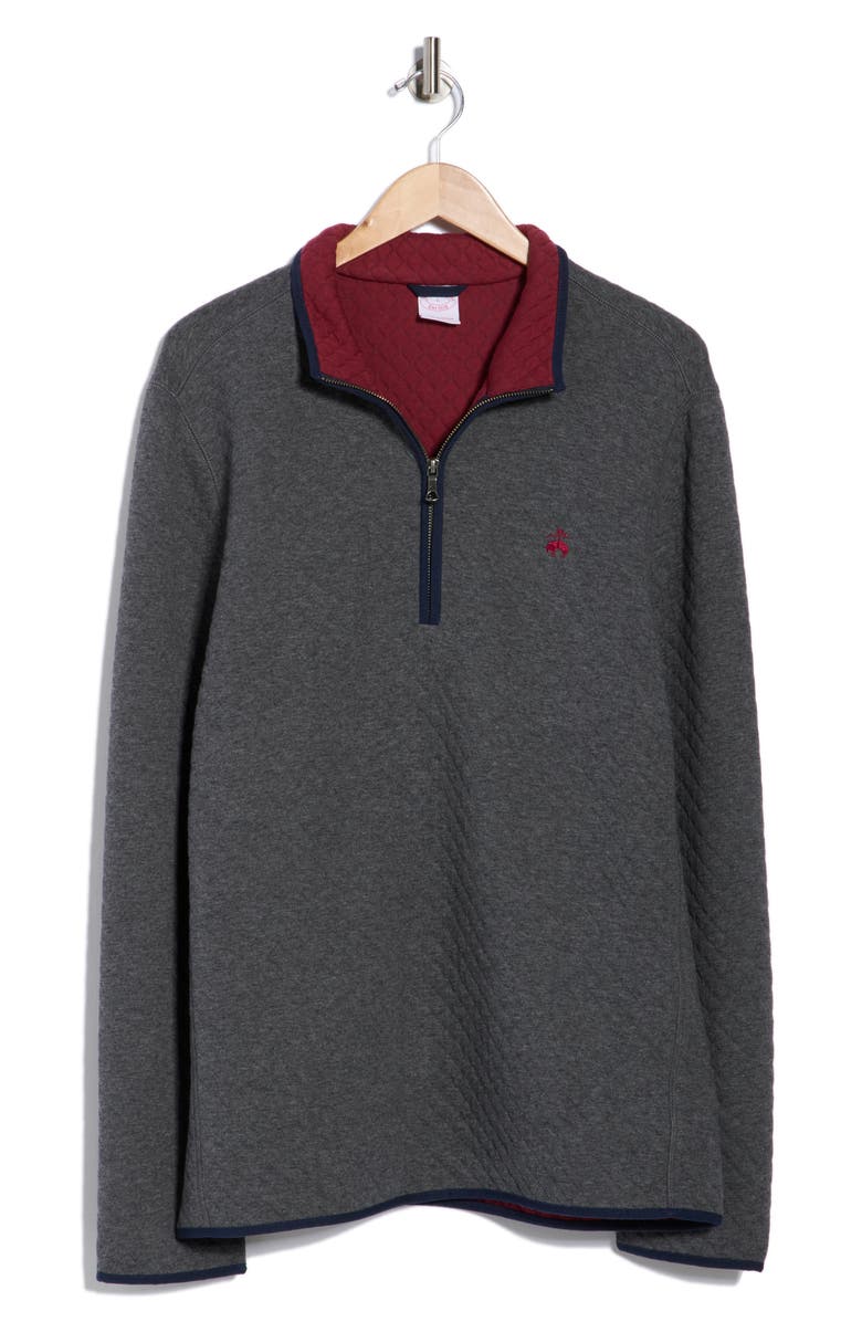 Brooks Brothers Quilted Fleece Quarter Zip Pullover, Alternate, color, Charcoal Gray/ Burgundy