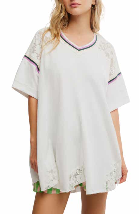 Free People Lace Detail Oversize Cotton Top