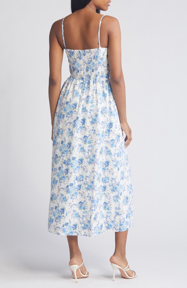 Charles Henry Cami Floral Corset Linen Blend Sundress, Alternate, color,