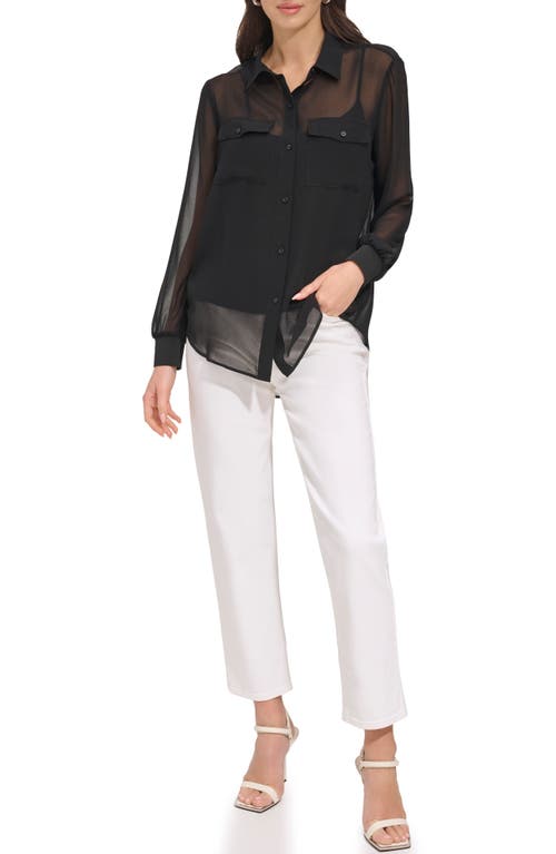 Dkny Chiffon Button-up Shirt In Black