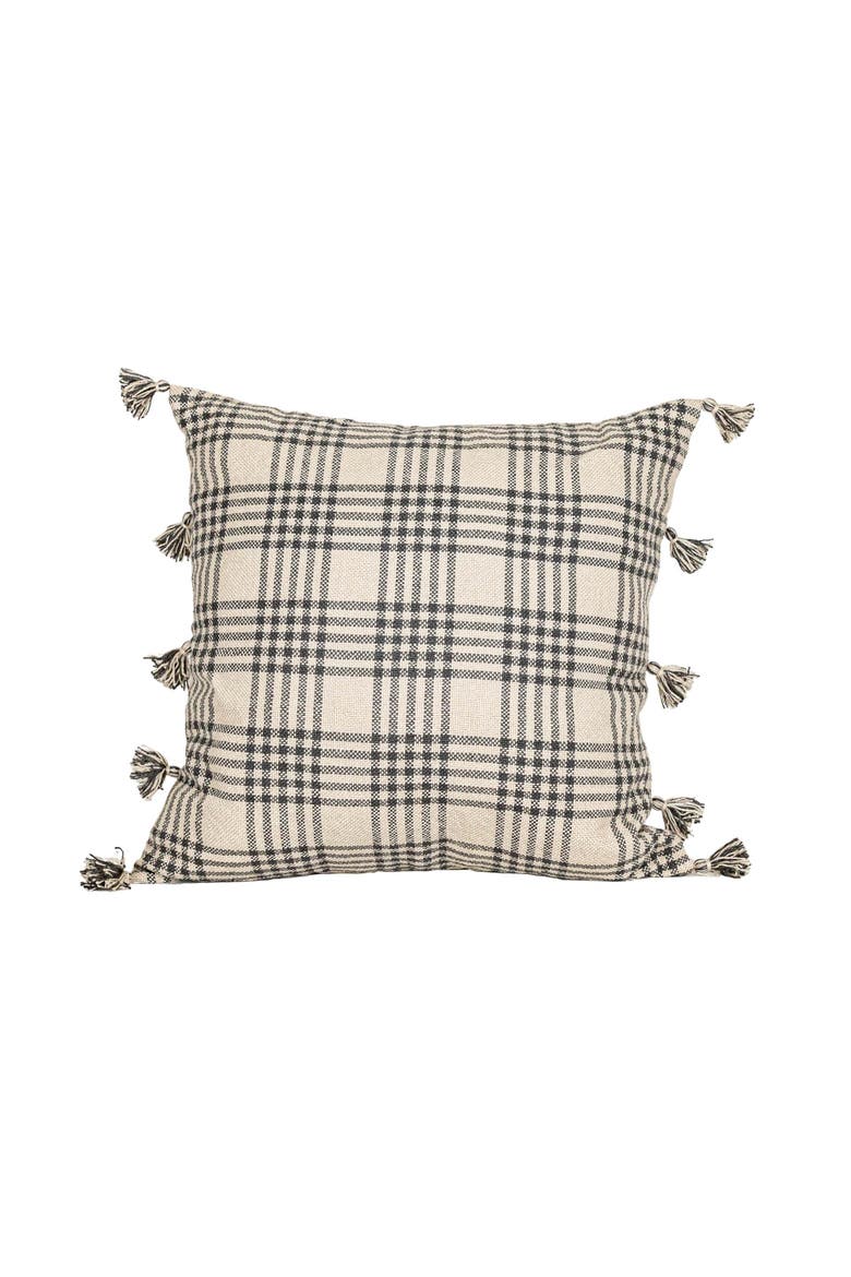Remi Plaid Decorative Indoor/Outdoor Accent Throw Pillow, 30" x 30", Main, color, Gray