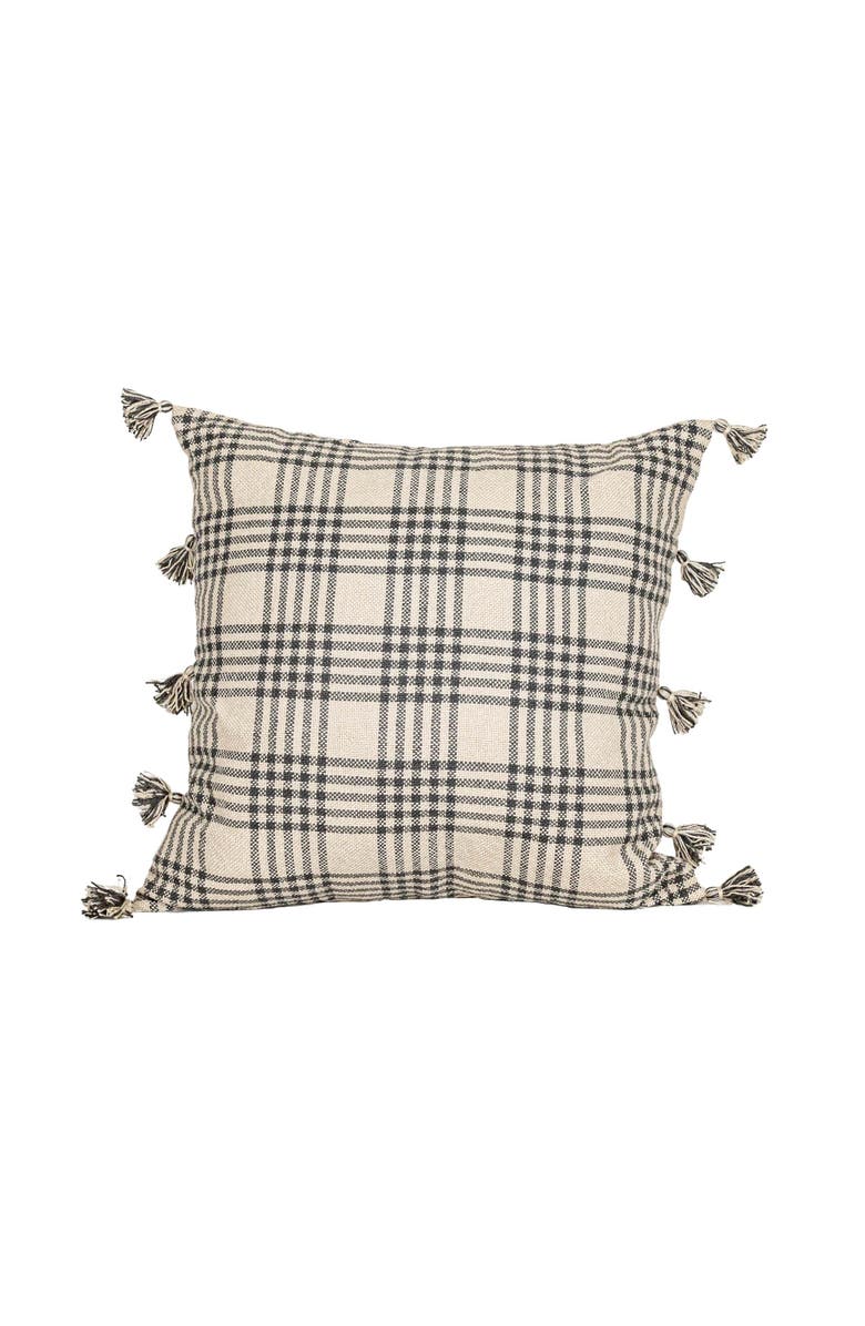 Foreside Home and Garden Remi Plaid Decorative Indoor/Outdoor Accent Throw Pillow, 30" x 30", Main, color, Gray